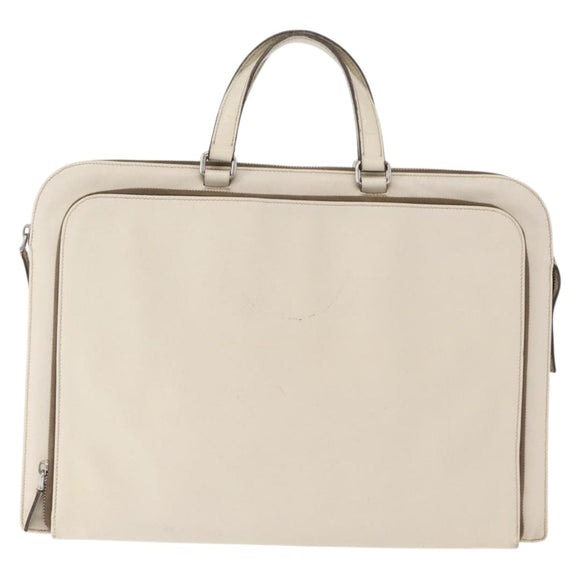 PRADA Hand Bag Safiano leather White Silver Auth 159983