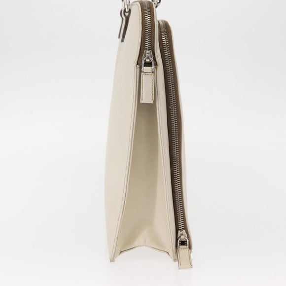 PRADA Hand Bag Safiano leather White Silver Auth 159983