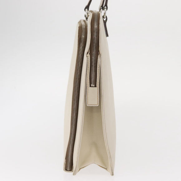 PRADA Hand Bag Safiano leather White Silver Auth 159983