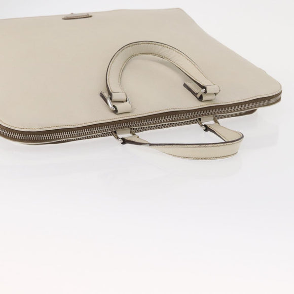 PRADA Hand Bag Safiano leather White Silver Auth 159983