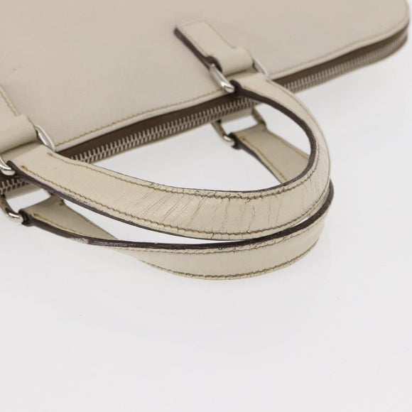PRADA Hand Bag Safiano leather White Silver Auth 159983
