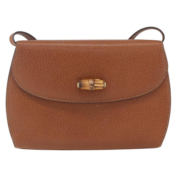 GUCCI Bamboo Shoulder Bag Leather Brown Gold Auth 159984