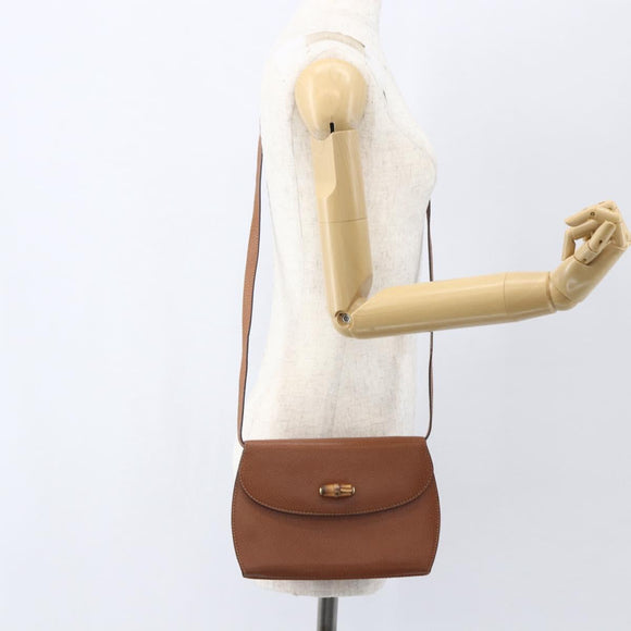 GUCCI Bamboo Shoulder Bag Leather Brown Gold Auth 159984