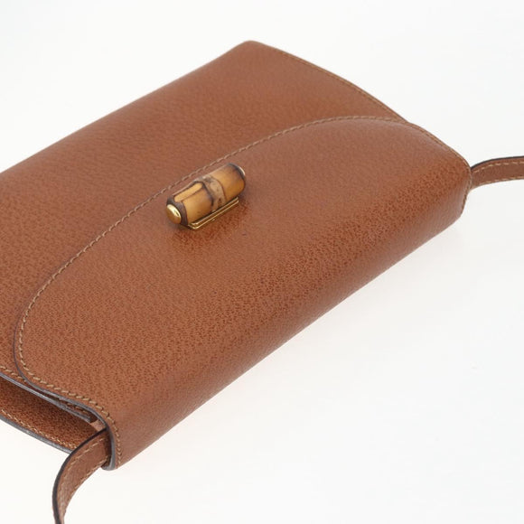 GUCCI Bamboo Shoulder Bag Leather Brown Gold Auth 159984