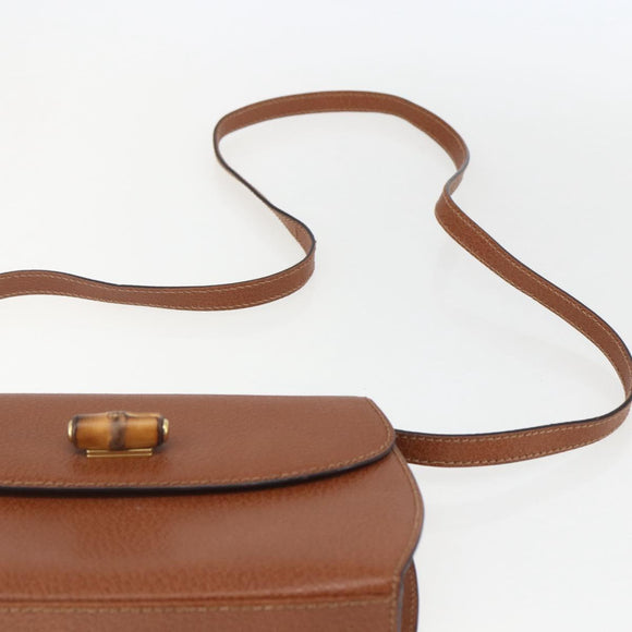 GUCCI Bamboo Shoulder Bag Leather Brown Gold Auth 159984