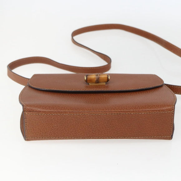 GUCCI Bamboo Shoulder Bag Leather Brown Gold Auth 159984