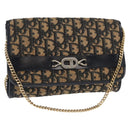 Christian Dior Trotter Canvas Chain Shoulder Bag Navy Gold Auth 159985-1