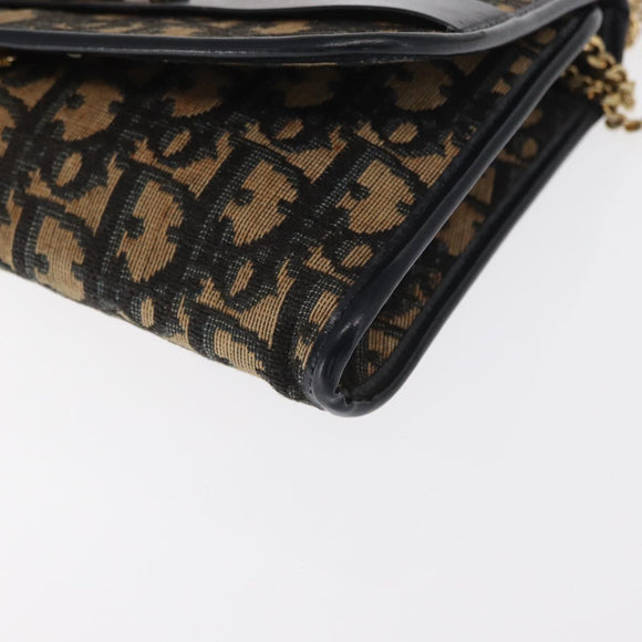 Christian Dior Trotter Canvas Chain Shoulder Bag Navy Gold Auth 159985