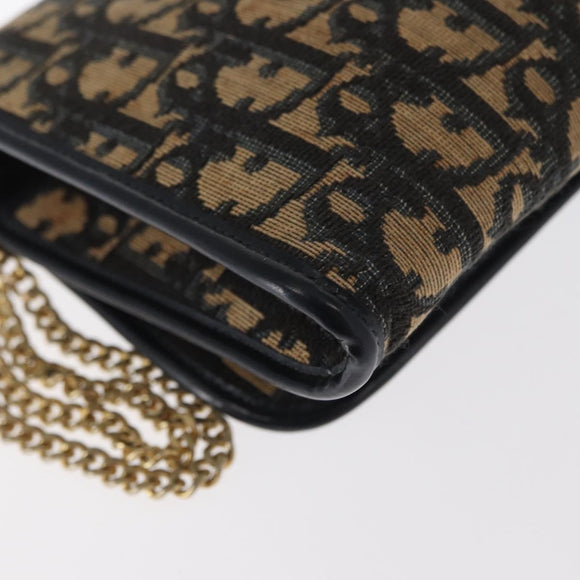 Christian Dior Trotter Canvas Chain Shoulder Bag Navy Gold Auth 159985