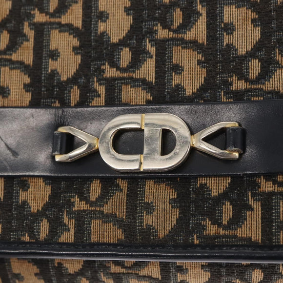 Christian Dior Trotter Canvas Chain Shoulder Bag Navy Gold Auth 159985