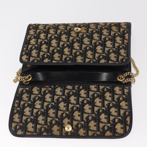 Christian Dior Trotter Canvas Chain Shoulder Bag Navy Gold Auth 159985
