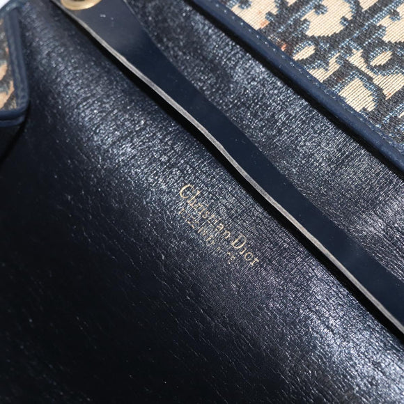 Christian Dior Trotter Canvas Chain Shoulder Bag Navy Gold Auth 159985