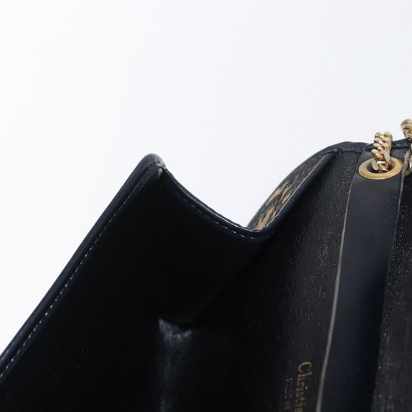 Christian Dior Trotter Canvas Chain Shoulder Bag Navy Gold Auth 159985