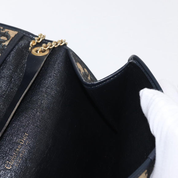 Christian Dior Trotter Canvas Chain Shoulder Bag Navy Gold Auth 159985