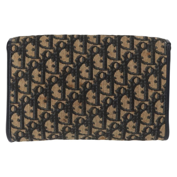 Christian Dior Trotter Canvas Chain Shoulder Bag Navy Gold Auth 159985