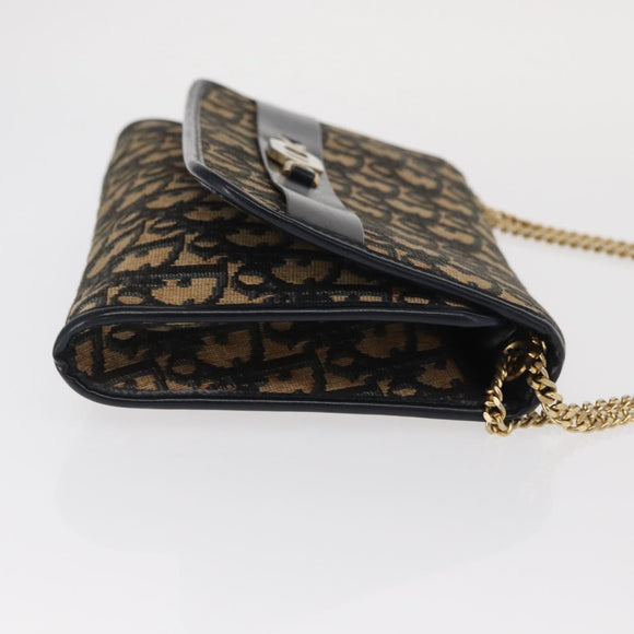 Christian Dior Trotter Canvas Chain Shoulder Bag Navy Gold Auth 159985