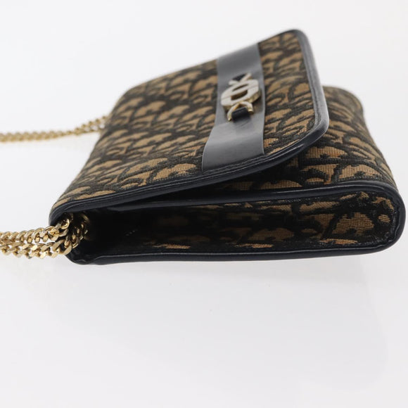 Christian Dior Trotter Canvas Chain Shoulder Bag Navy Gold Auth 159985