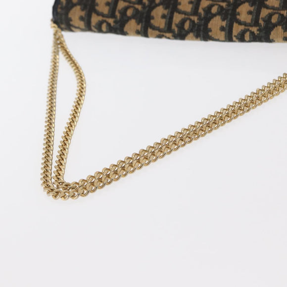 Christian Dior Trotter Canvas Chain Shoulder Bag Navy Gold Auth 159985