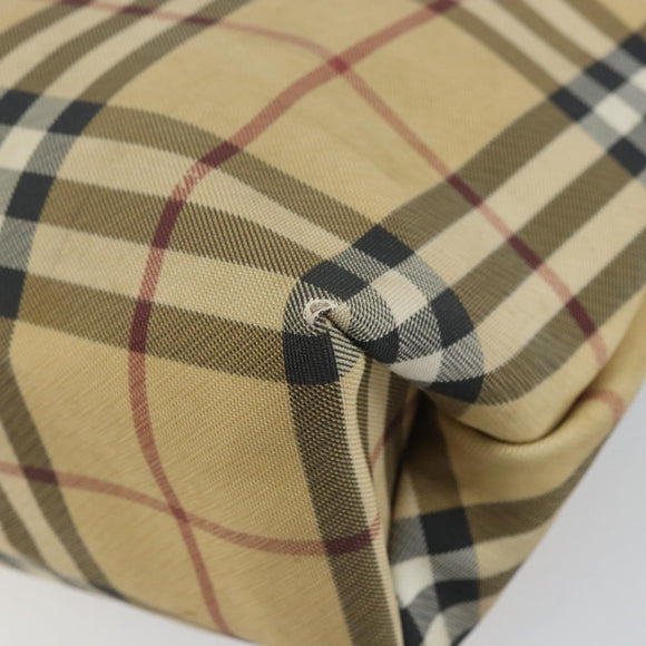 BURBERRY Nova Check Hand Bag PVC Beige Gold Auth 159987