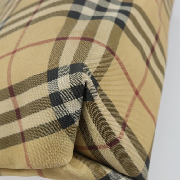 BURBERRY Nova Check Hand Bag PVC Beige Gold Auth 159987