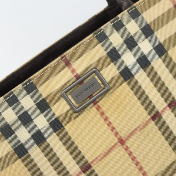 BURBERRY Nova Check Hand Bag PVC Beige Gold Auth 159987