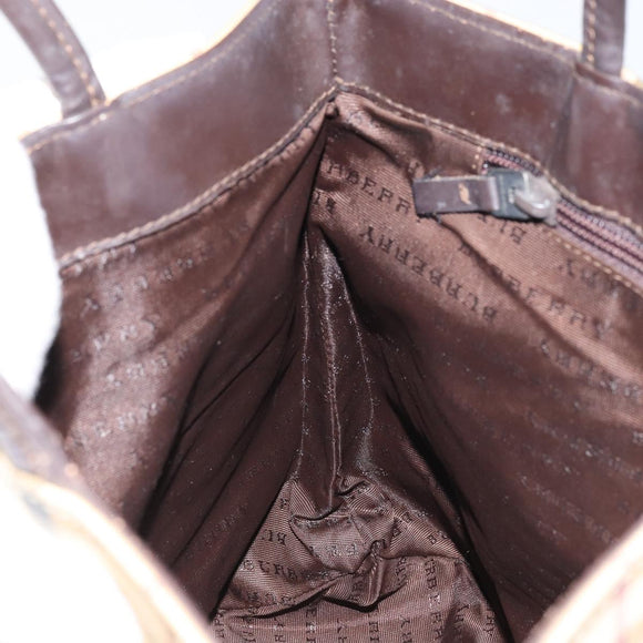 BURBERRY Nova Check Hand Bag PVC Beige Gold Auth 159987