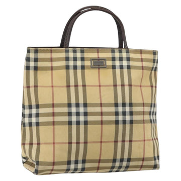 BURBERRY Nova Check Hand Bag PVC Beige Gold Auth 159987