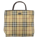 BURBERRY Nova Check Hand Bag PVC Beige Gold Auth 159987-13