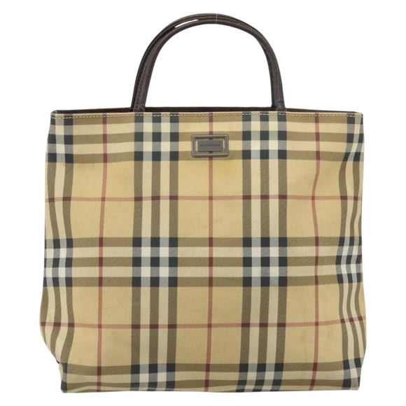 BURBERRY Nova Check Hand Bag PVC Beige Gold Auth 159987