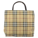 BURBERRY Nova Check Hand Bag PVC Beige Gold Auth 159987-2