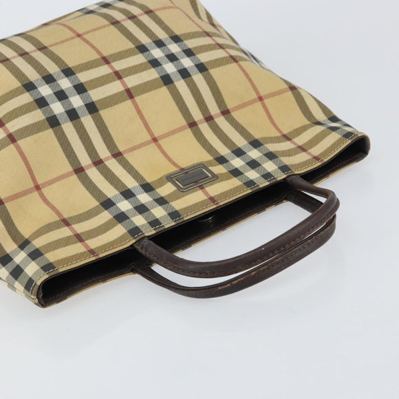 BURBERRY Nova Check Hand Bag PVC Beige Gold Auth 159987