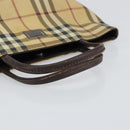 BURBERRY Nova Check Hand Bag PVC Beige Gold Auth 159987-7