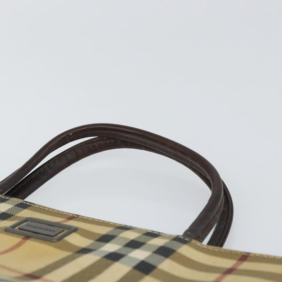 BURBERRY Nova Check Hand Bag PVC Beige Gold Auth 159987