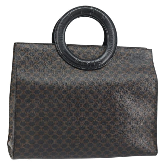 CELINE Macadam Canvas Hand Bag PVC Leather Brown Gold Auth 159988