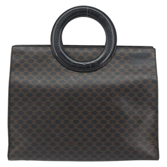 CELINE Macadam Canvas Hand Bag PVC Leather Brown Gold Auth 159988