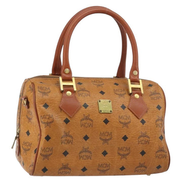 MCM Vicetos Logogram Hand Bag PVC Leather Brown Gold Auth 159989