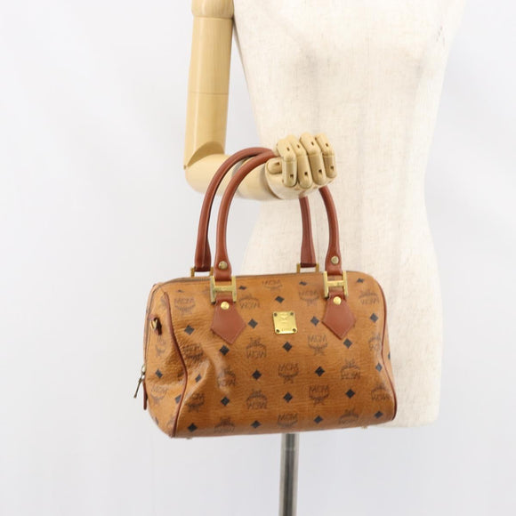 MCM Vicetos Logogram Hand Bag PVC Leather Brown Gold Auth 159989