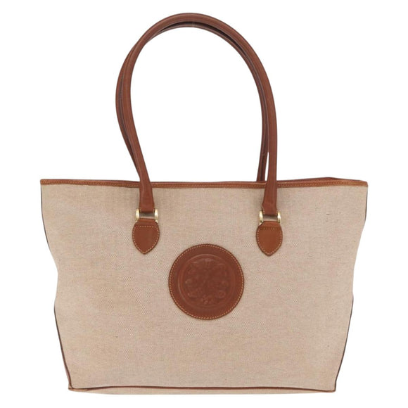 FENDI Tote Bag Canvas Beige Gold Auth 159993