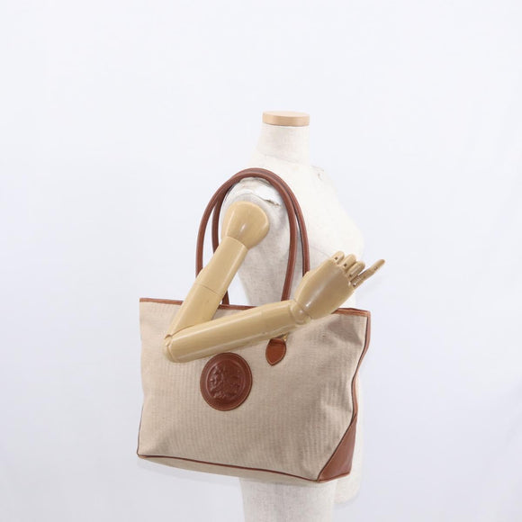 FENDI Tote Bag Canvas Beige Gold Auth 159993