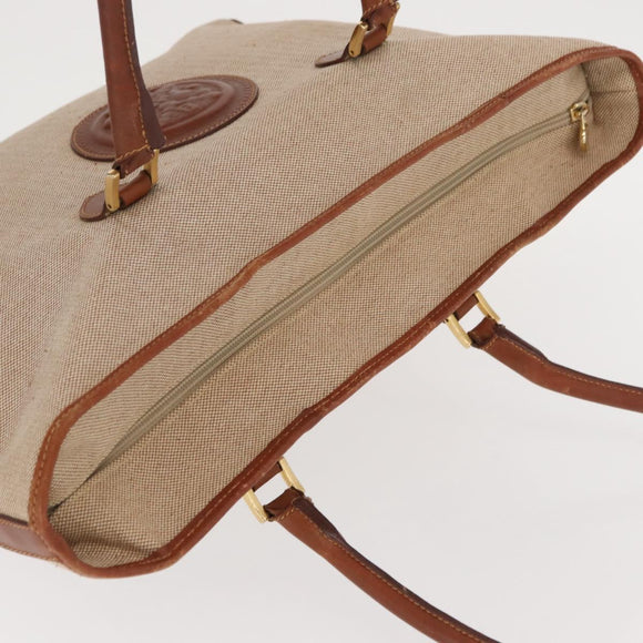 FENDI Tote Bag Canvas Beige Gold Auth 159993