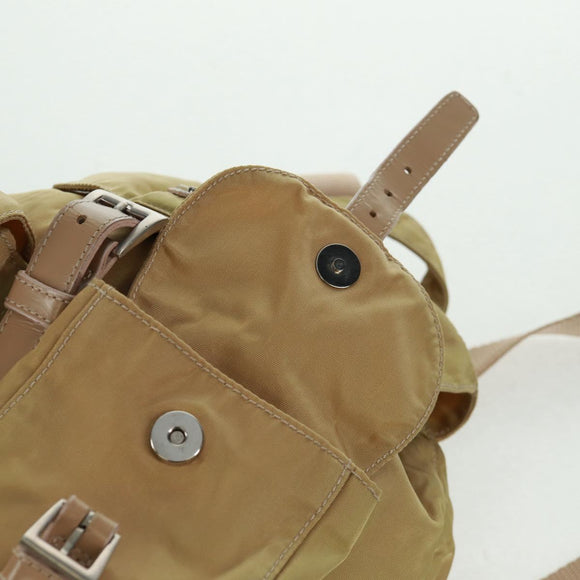 PRADA Backpack Nylon Beige Silver Auth 159998