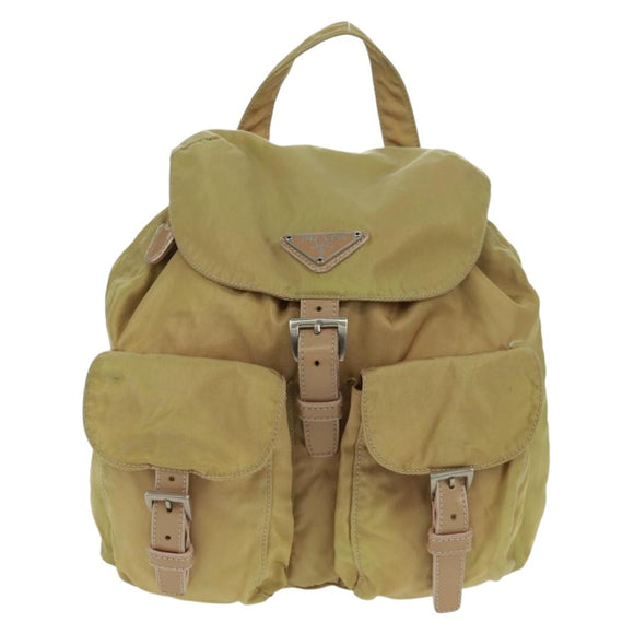 PRADA Backpack Nylon Beige Silver Auth 159998