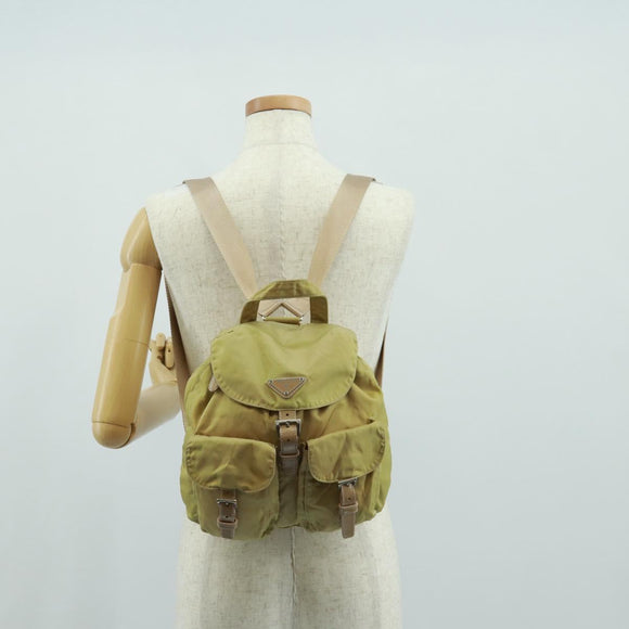 PRADA Backpack Nylon Beige Silver Auth 159998
