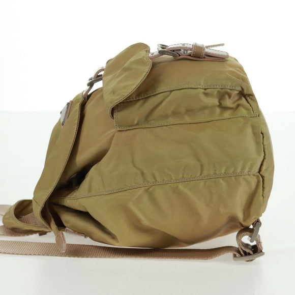 PRADA Backpack Nylon Beige Silver Auth 159998
