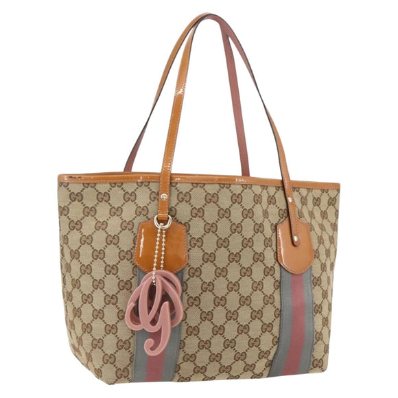 GUCCI GG Canvas Sherry Line Tote Bag Beige Gold 211971 Auth 160002