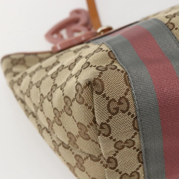 GUCCI GG Canvas Sherry Line Tote Bag Beige Gold 211971 Auth 160002