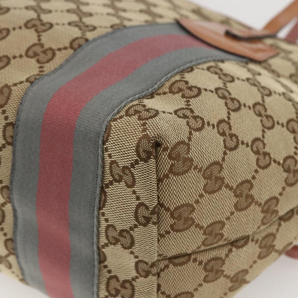 GUCCI GG Canvas Sherry Line Tote Bag Beige Gold 211971 Auth 160002