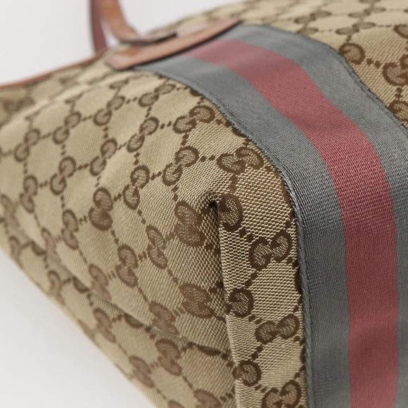 GUCCI GG Canvas Sherry Line Tote Bag Beige Gold 211971 Auth 160002