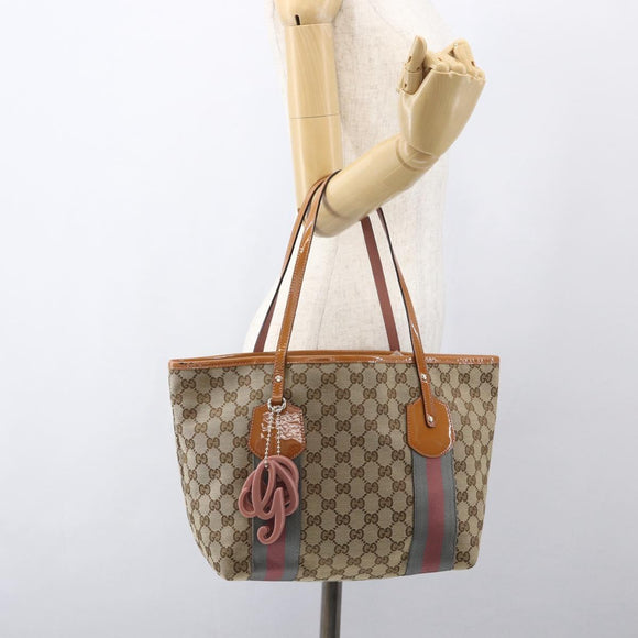 GUCCI GG Canvas Sherry Line Tote Bag Beige Gold 211971 Auth 160002