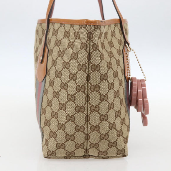 GUCCI GG Canvas Sherry Line Tote Bag Beige Gold 211971 Auth 160002
